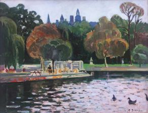 Arte: Rafael Duran Benet (1931-2015) - Parque con lago - Óleo